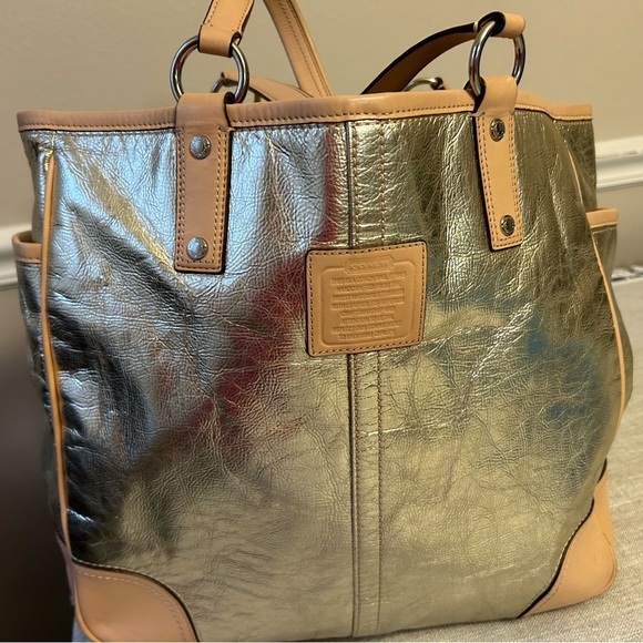 COACH Metro 26141E Metallic Silver Vachetta Leather XL Tote Weekend Bag - Picture 8 of 11